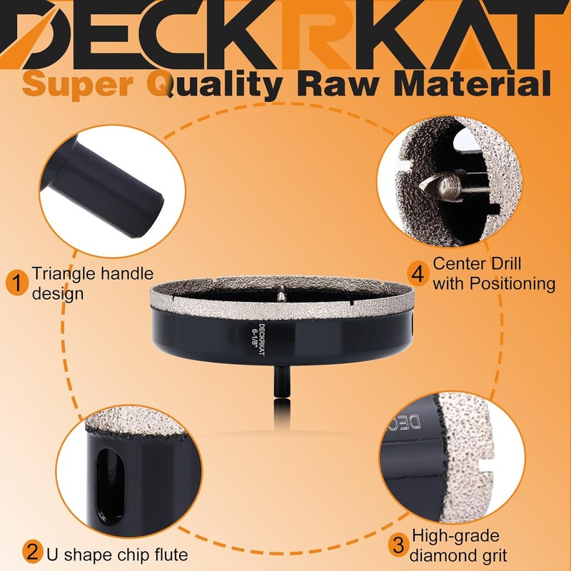 DECKRKAT Store 6-1/8"Diamond Hole-Saw Bits with Pilot Drill Bit - 6-1/8"Diamond Tipped Tile Hole Saws with Guiding Bit Accurate Drilling for Porcelain Tile Ceramic Pottery Granite Stone Glass Bottles 156mm - Image 4